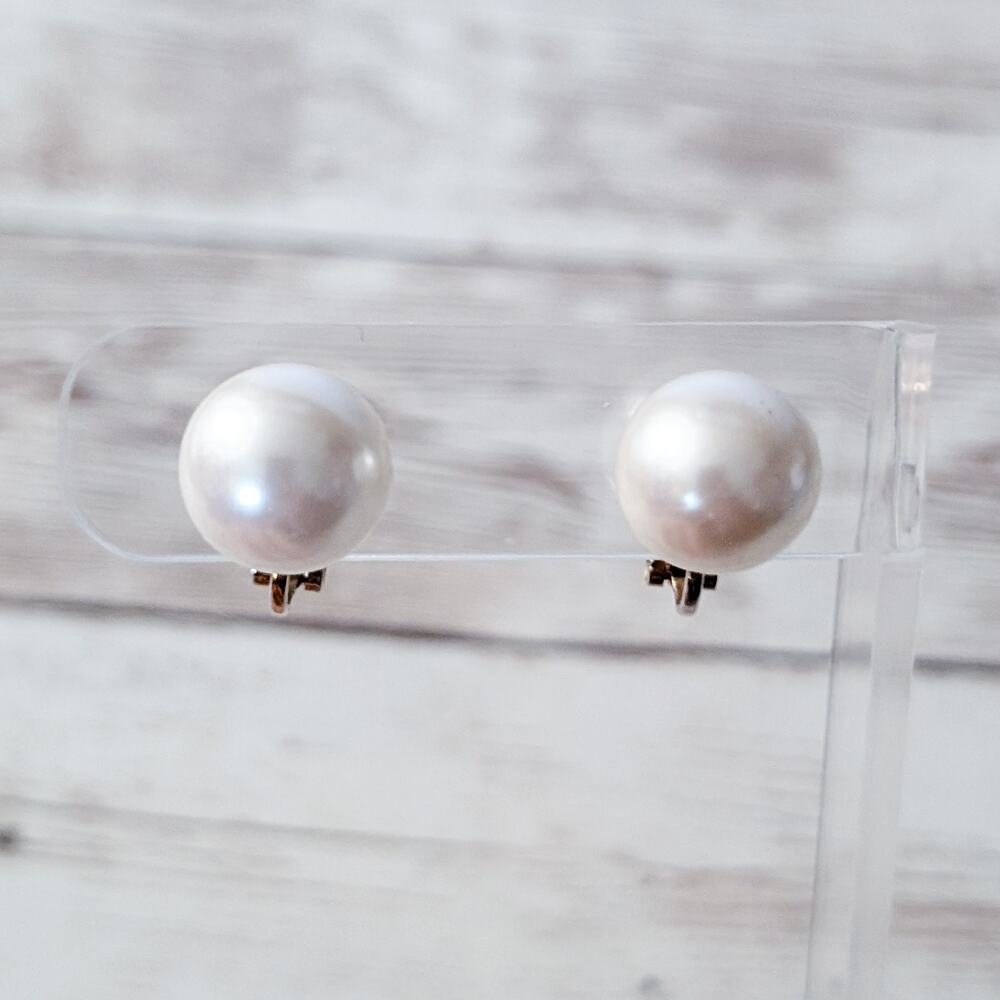 Vintage Clip On Earrings Ball Shape Faux Pearl 0.5"